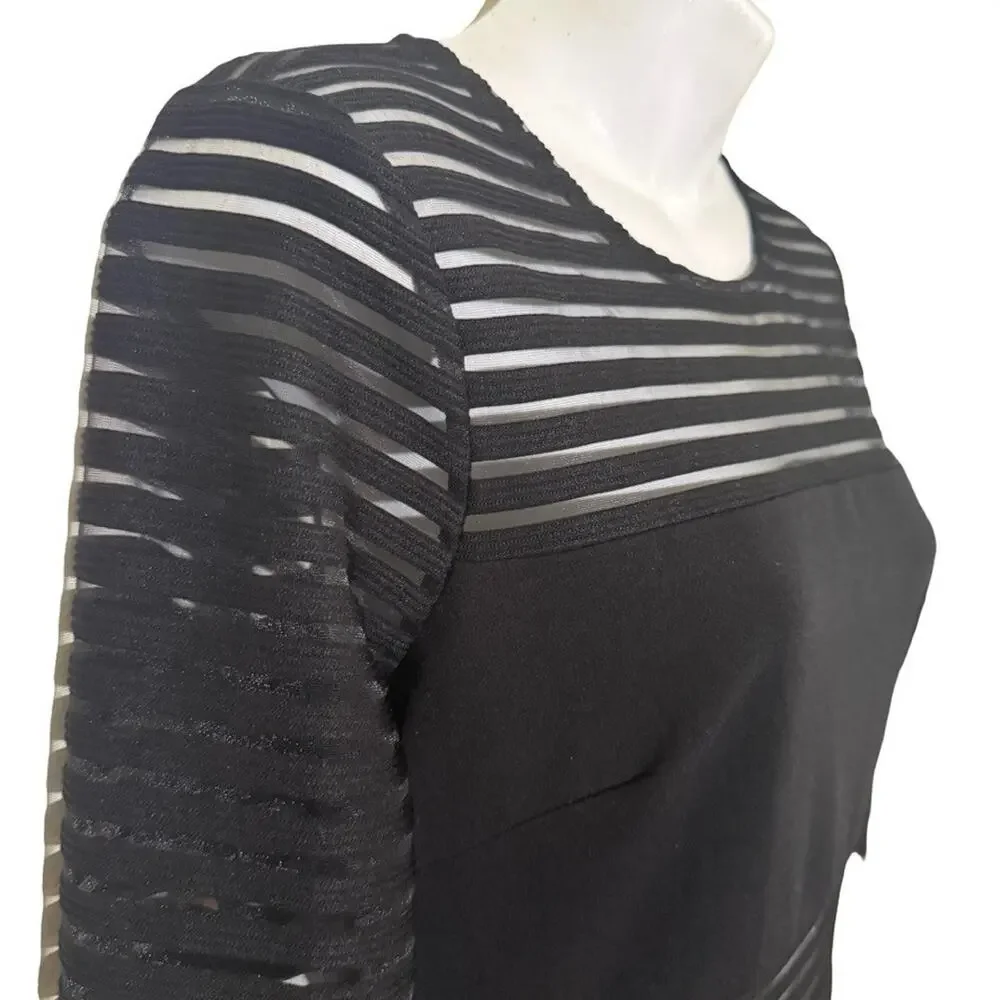 Lulus Perfect Mesh Black Bodycon Stretch Mini Dress 3/4 Sleeve Party LBD sz M